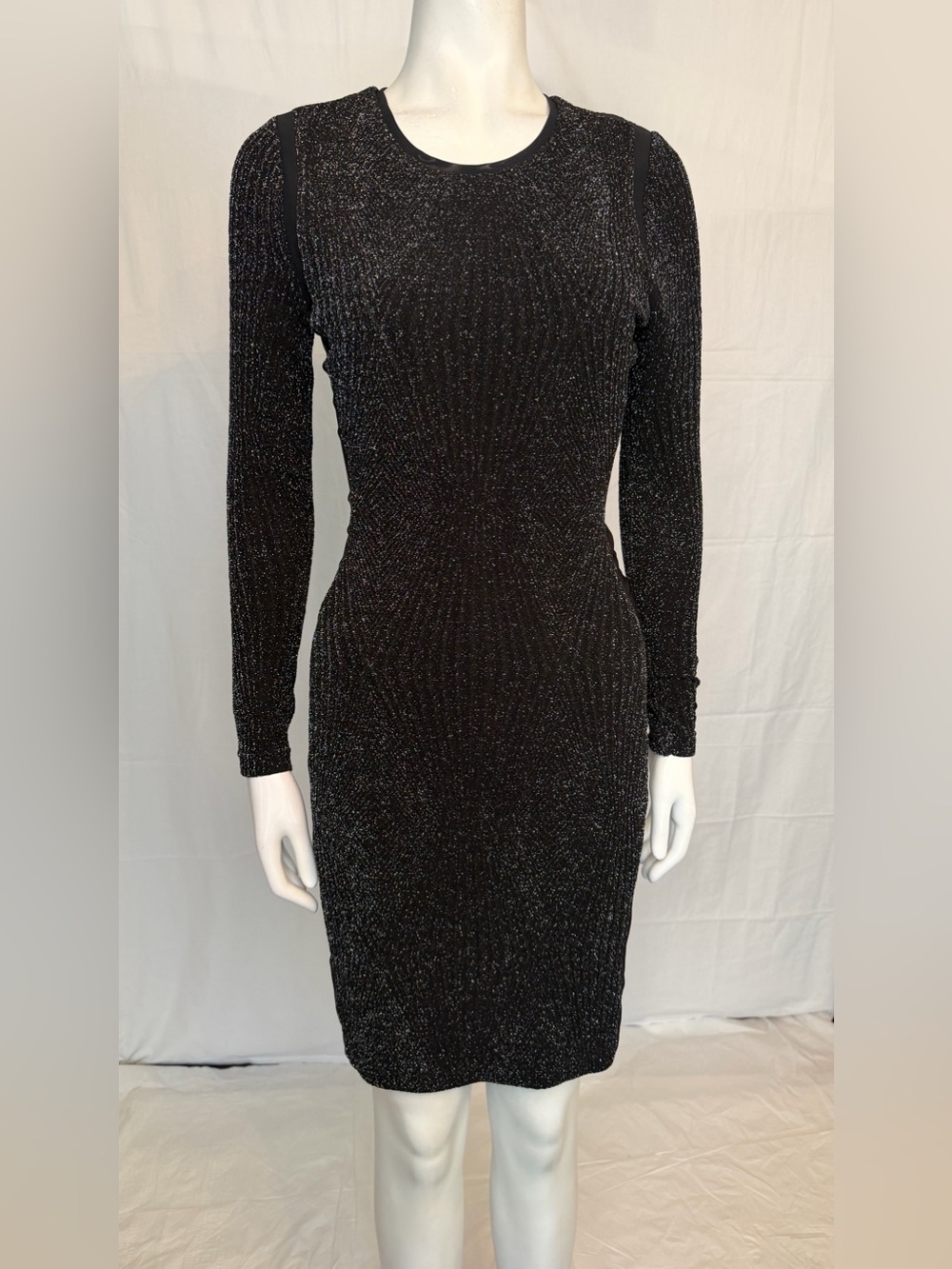 Reiss Black Metallic Long-Sleeve Bodycon Dress
